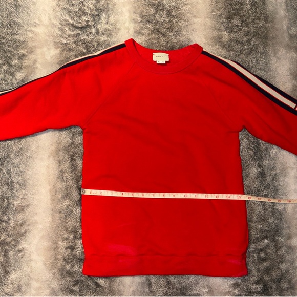 Gucci Vibrant Red Crewneck Sweater with Striped Sleeves - Picture 2 of 5